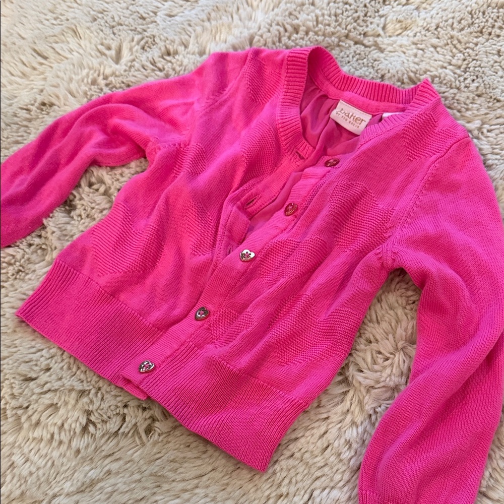 Ted Baker Vibrant Pink Kids Cardigan Heart Knitted Buttons 3t Girls
